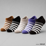 Women's Geometric Stripe Ankle Socks – 5-Pack Assorted Colors